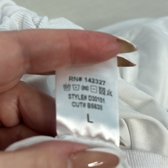 Blanc Noir full length ruched moc neck dress in white. - Picture 8 of 9